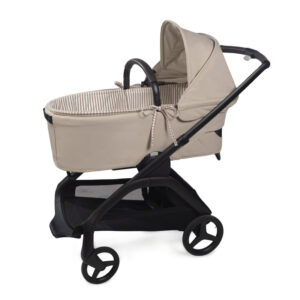 CARRYCOT COVER W/RODS + CARRYCOT FITTED SHEET PRALINÉ VICHY/STRIPS MOKA