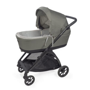 CARRYCOT COVER W/RODS + CARRYCOT FITTED SHEET PRALINÉ VICHY/STRIPS MATCHA