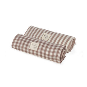 SET/ 2 MUSSOLE 70X70 CM PRALINÉ VICHY/STRISCE MOKA