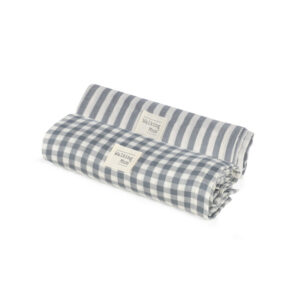 SET/ 2 MUSELINAS 70X70 CM PRALINÉ VICHY/RAYAS  MATCHA