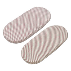 SET/ 2 CARRYCOT FITTED SHEETS PRALINÉ VICHY/STRIPS MOKA