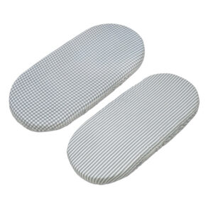 SET/ 2 CARRYCOT FITTED SHEETS PRALINÉ VICHY/STRIPS MATCHA